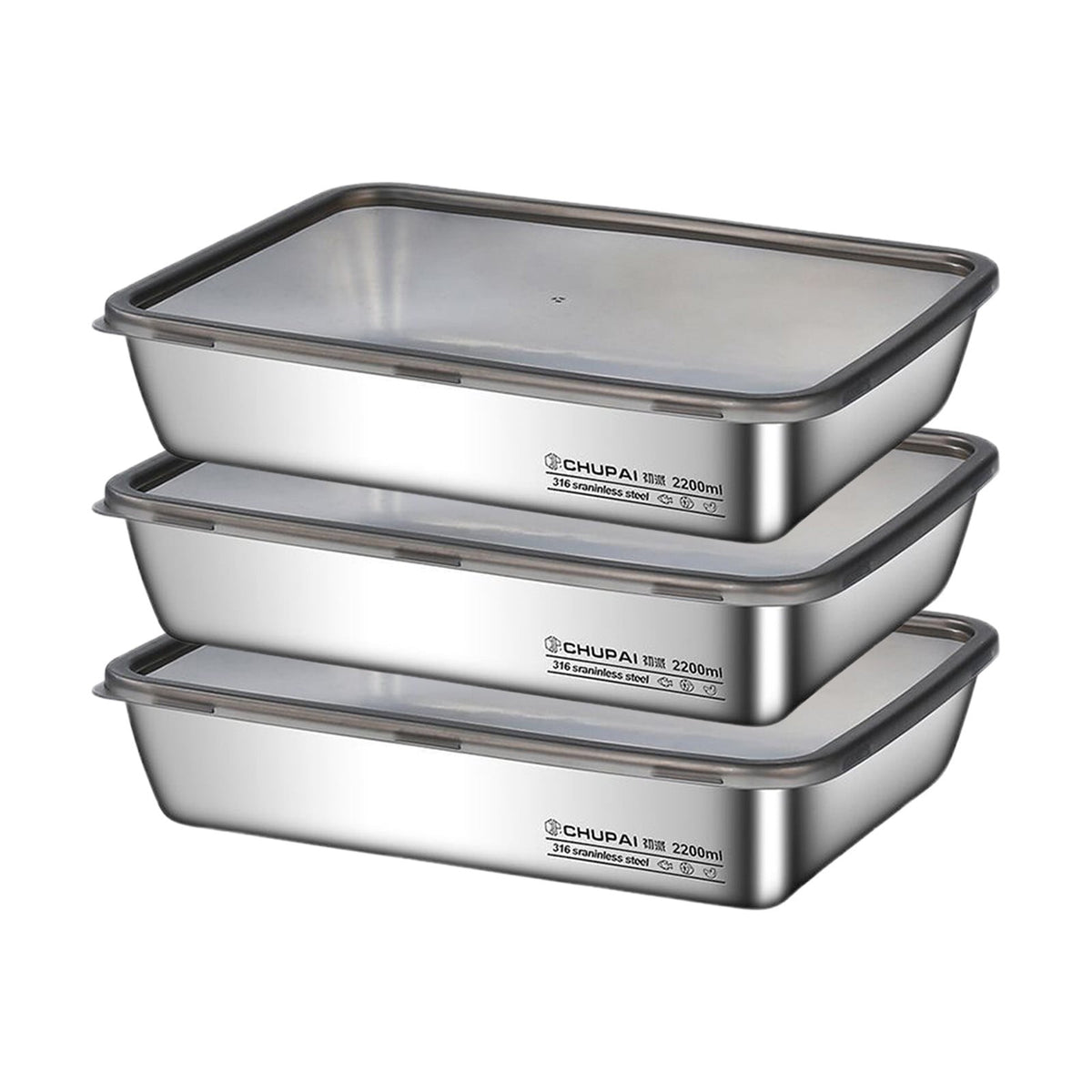 Stainless Steel Fridge Containers (Pack of 3)